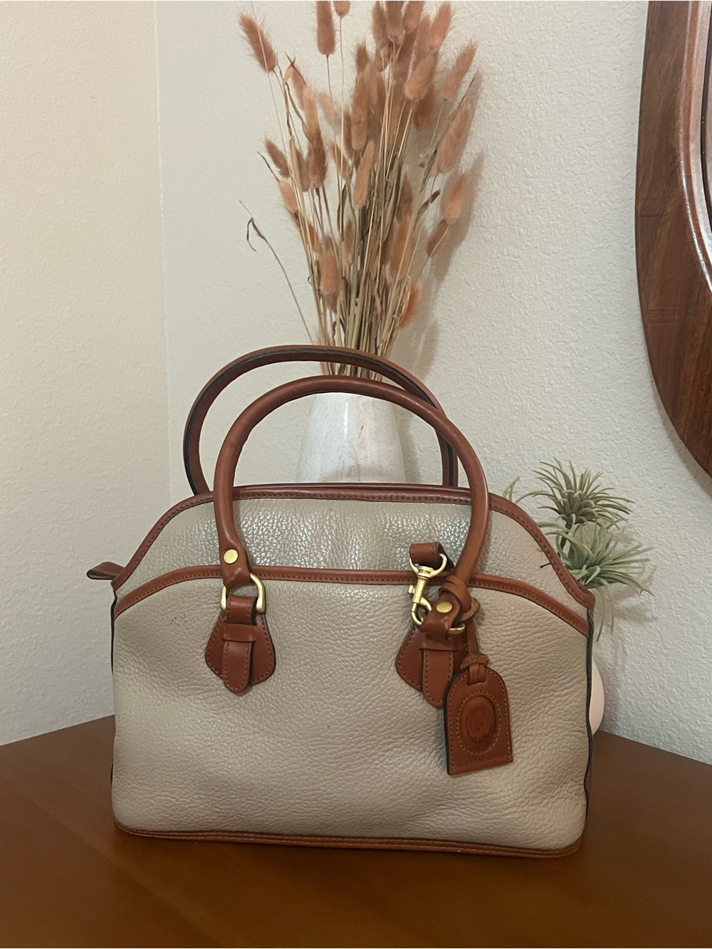 Vintage Liz Claiborne Taupe and Brown pebbled leather handbag